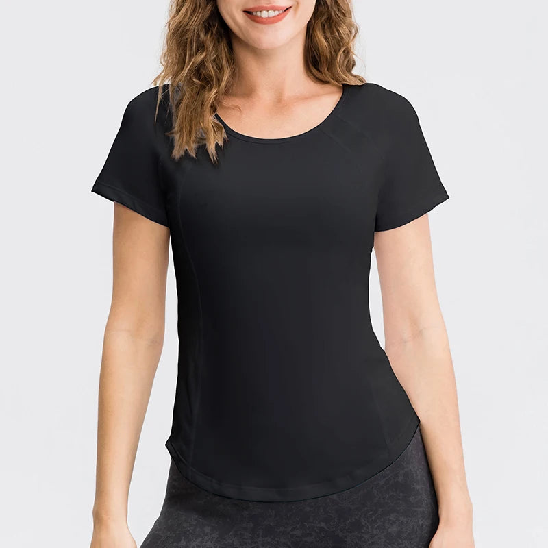 Camiseta Esportiva Feminina - Manga Curta Respirável de Secagem Rápida