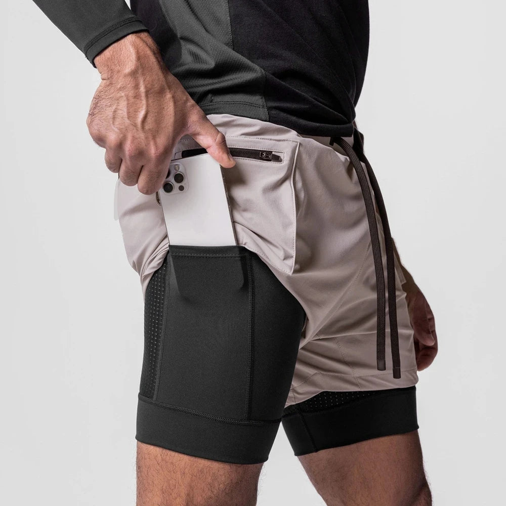 Short Masculino Duplo com Bolso Exposto