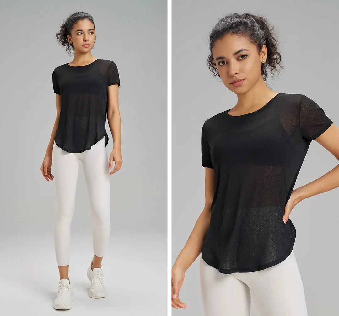 Blusa de Yoga Fitness Feminina - Costas Vazadas com Malha Respirável